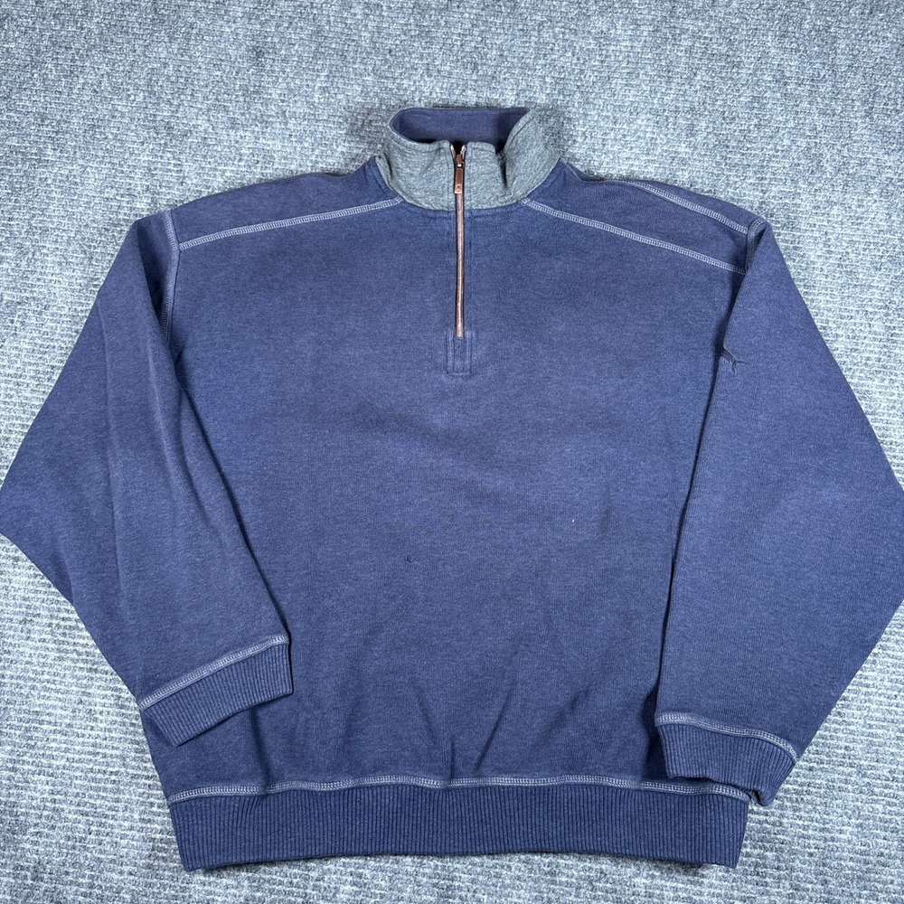 Tommy Bahama Mens Pullover Sweatshirt Quarter Zip Blue Cotton Size L
